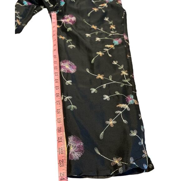 Vtg Anne Carson 100% Pure Silk Floral Embroidered High Waist Pants Size 10 Black - Picture 7 of 9